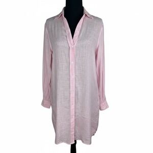 J.McLaughlin 100% Linen Button Down Shirt Dress‎ Pink White Striped Size S